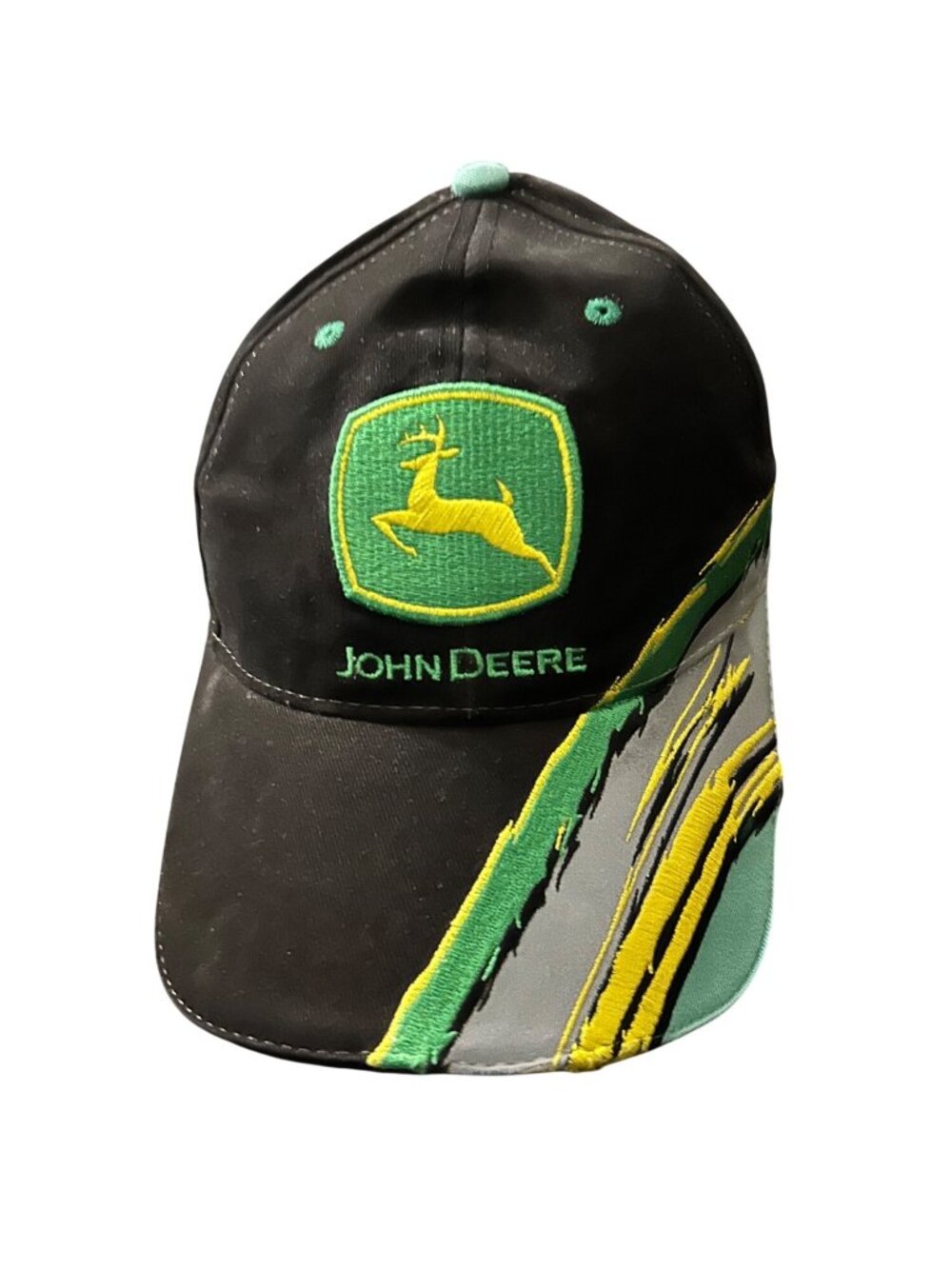 John Deere Black & Green Embroidered Adjustable Hat With Striped Bill Design